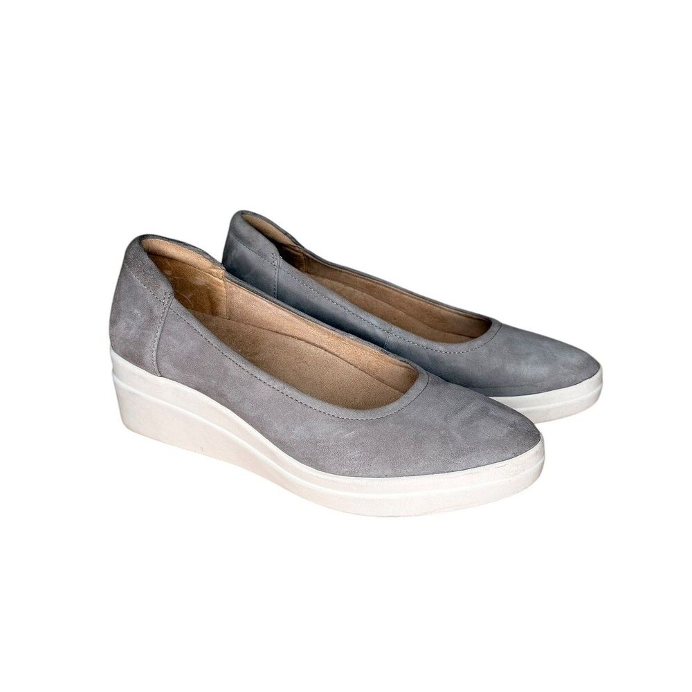 Naturalizer Platform Wedges Pump Size 7.5W  Slip On Gray Leather Suede Heels